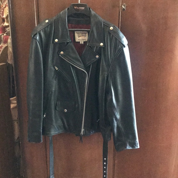 Wilsons Leather Jackets & Blazers - Black Real Leather Motorcycle Jacket